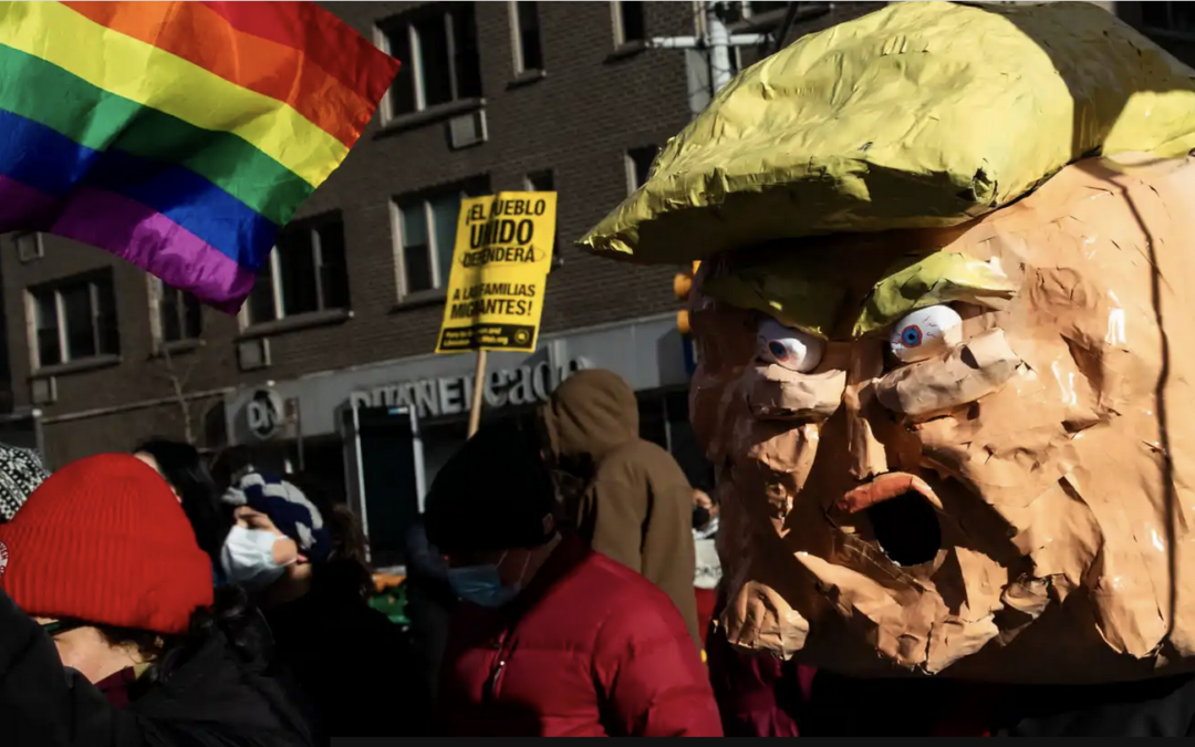 Papier mache head of trump used in a protest march